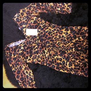 ZARA Satin Rouched Silky Cheetah Dress